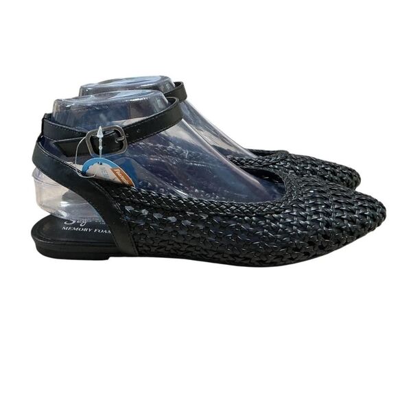 Seychelles Woven Ankle Strap Slingbacks Womens 8.5 Black Pascal Vegan Padded NEW - Picture 3 of 9